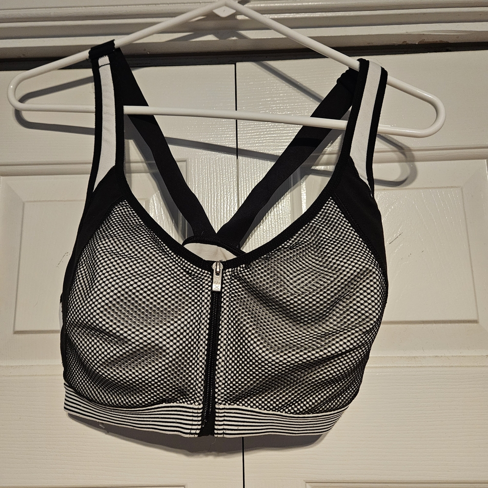 H&M Black and White Zip-Front Sports Bra